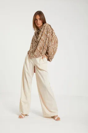 DRAPED CHIFFON TOP - BEIGE