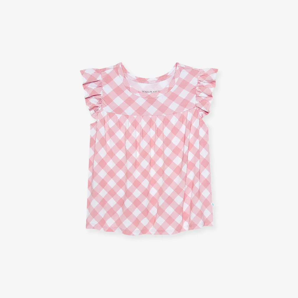 Dusty Rose Gingham Babydoll Top