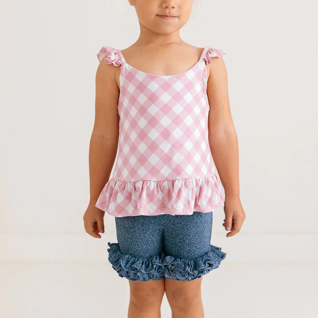 Dusty Rose Gingham Ruffled Tank