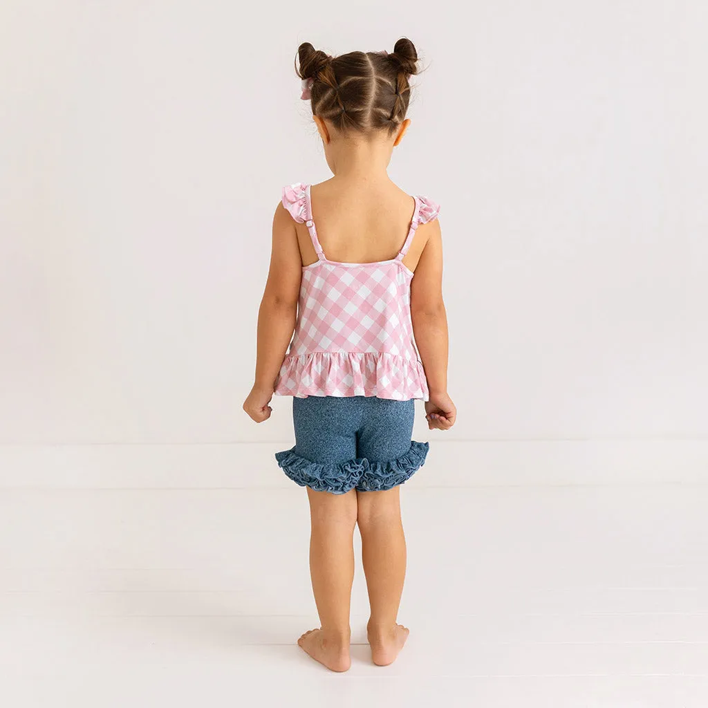 Dusty Rose Gingham Ruffled Tank