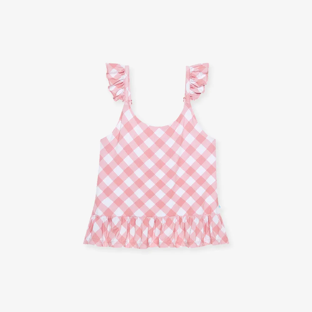 Dusty Rose Gingham Ruffled Tank