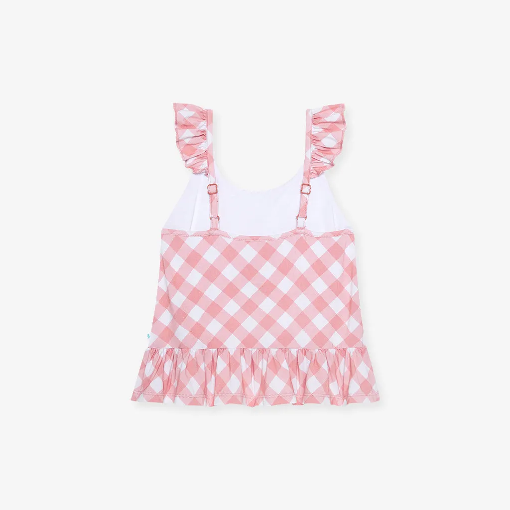 Dusty Rose Gingham Ruffled Tank