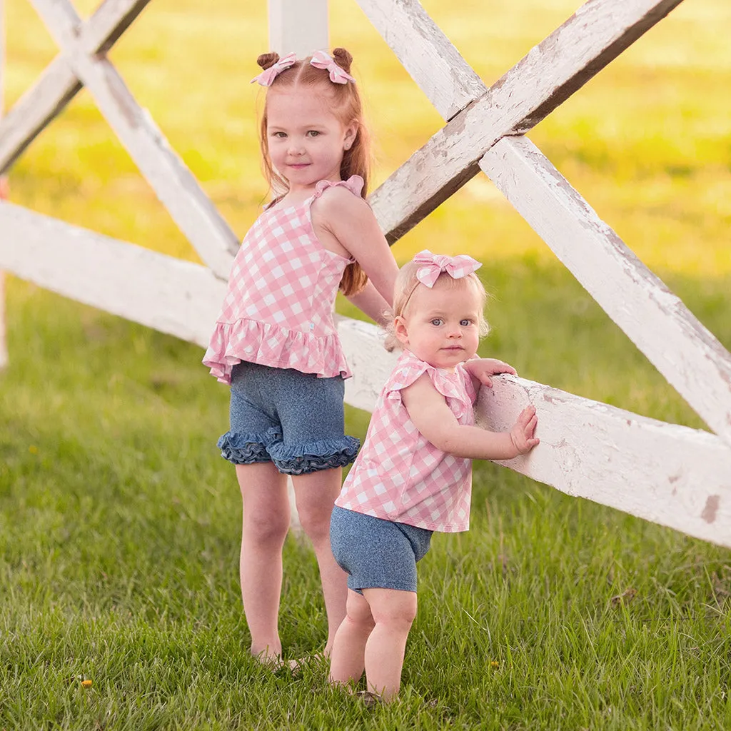 Dusty Rose Gingham Ruffled Tank