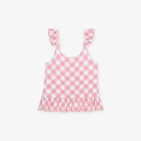 Dusty Rose Gingham Ruffled Tank