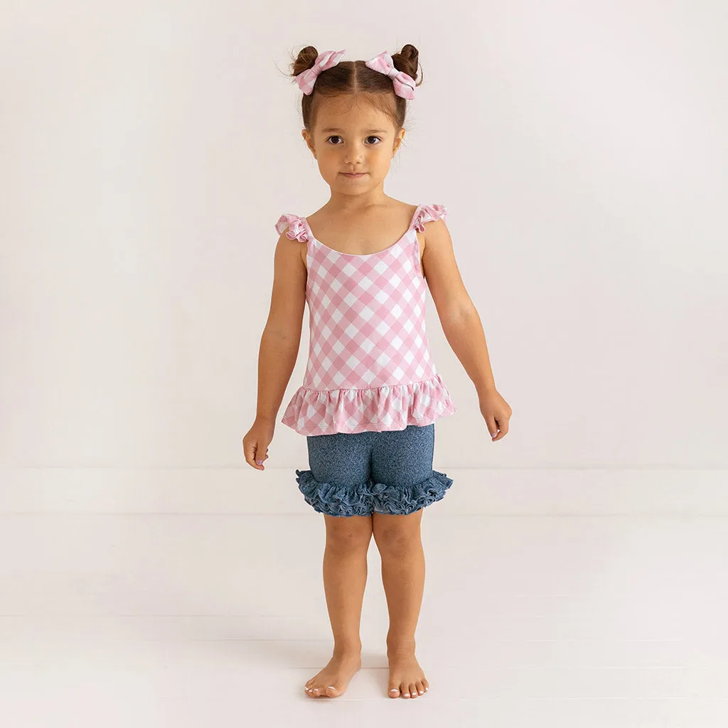 Dusty Rose Gingham Ruffled Tank