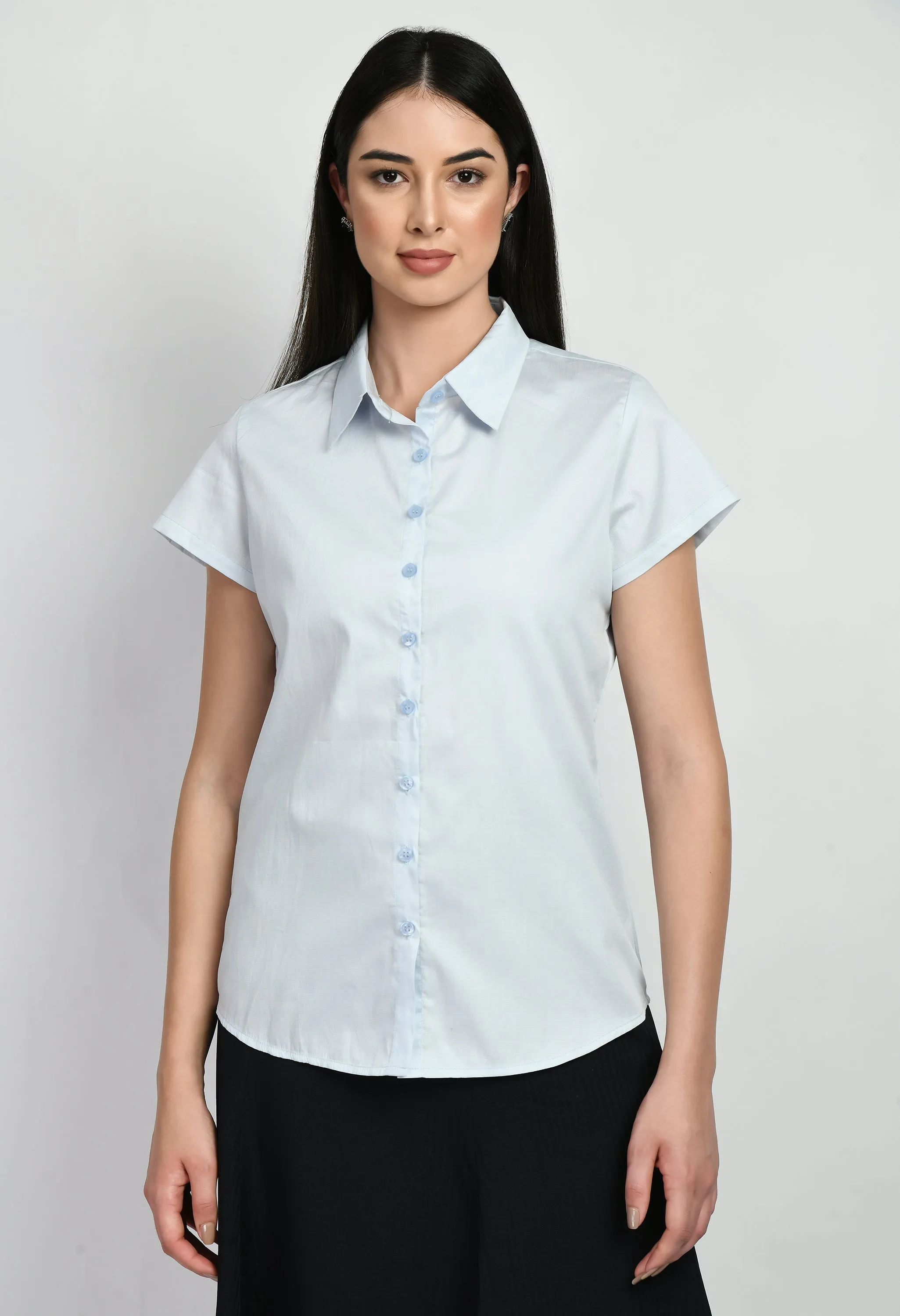 Exude Creativity Cap Sleeves Shirt (Powder Blue)