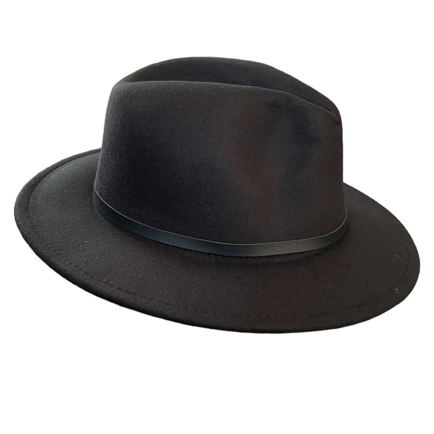 Fedora Black Felt Wide Brim Hat Adjustable