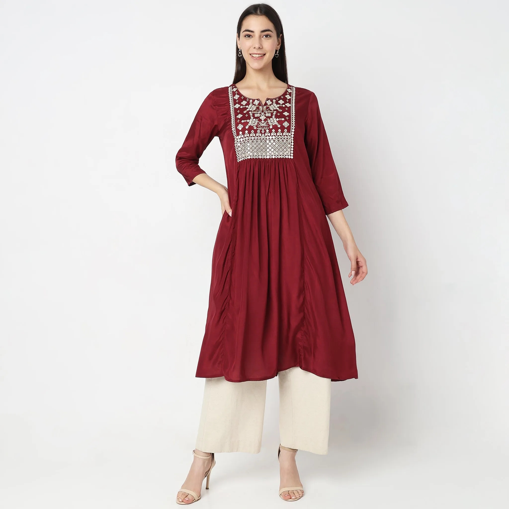 Flare Fit Embellished Kurta