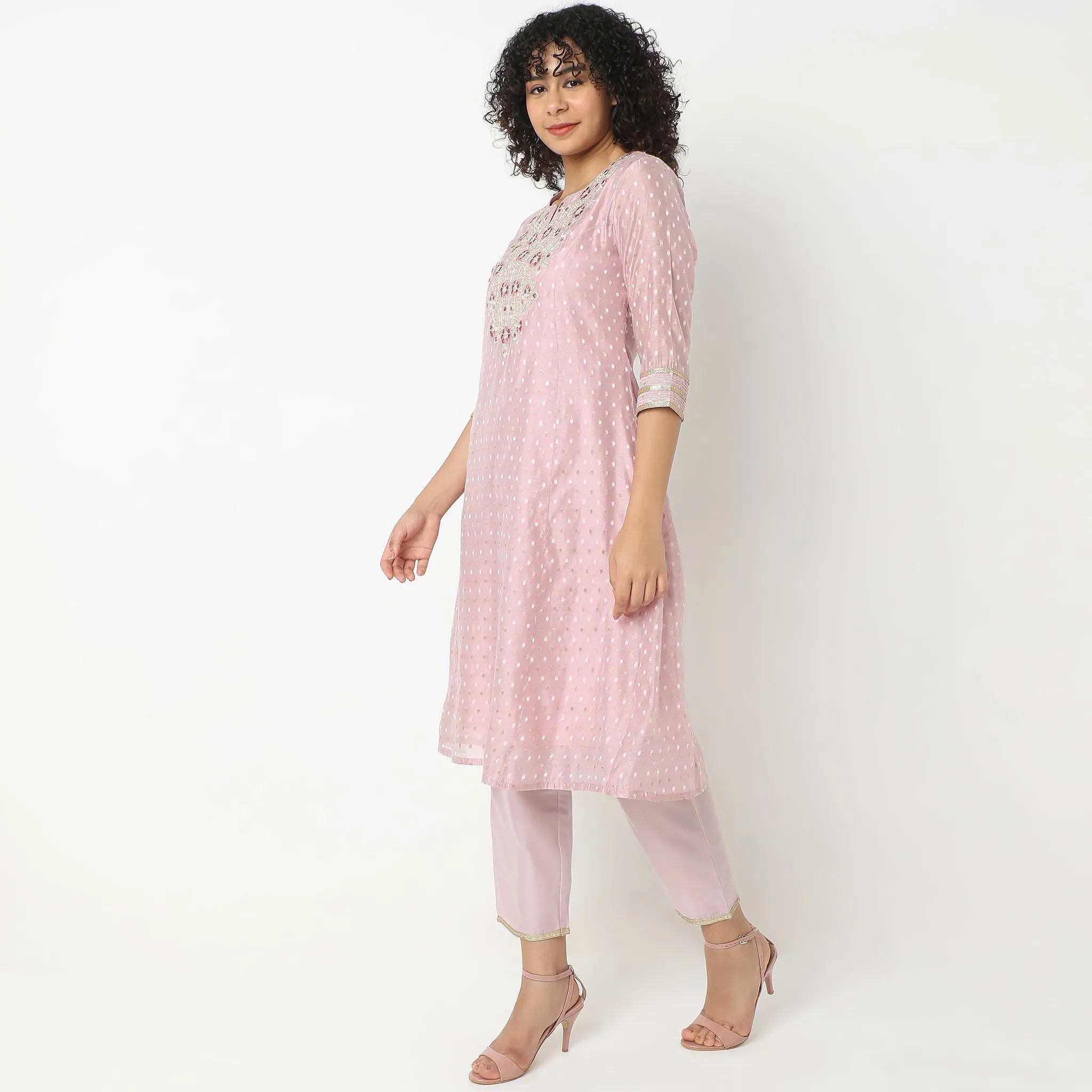 Flare Fit Embroidered Kurta with Pant & with Dupatta Set