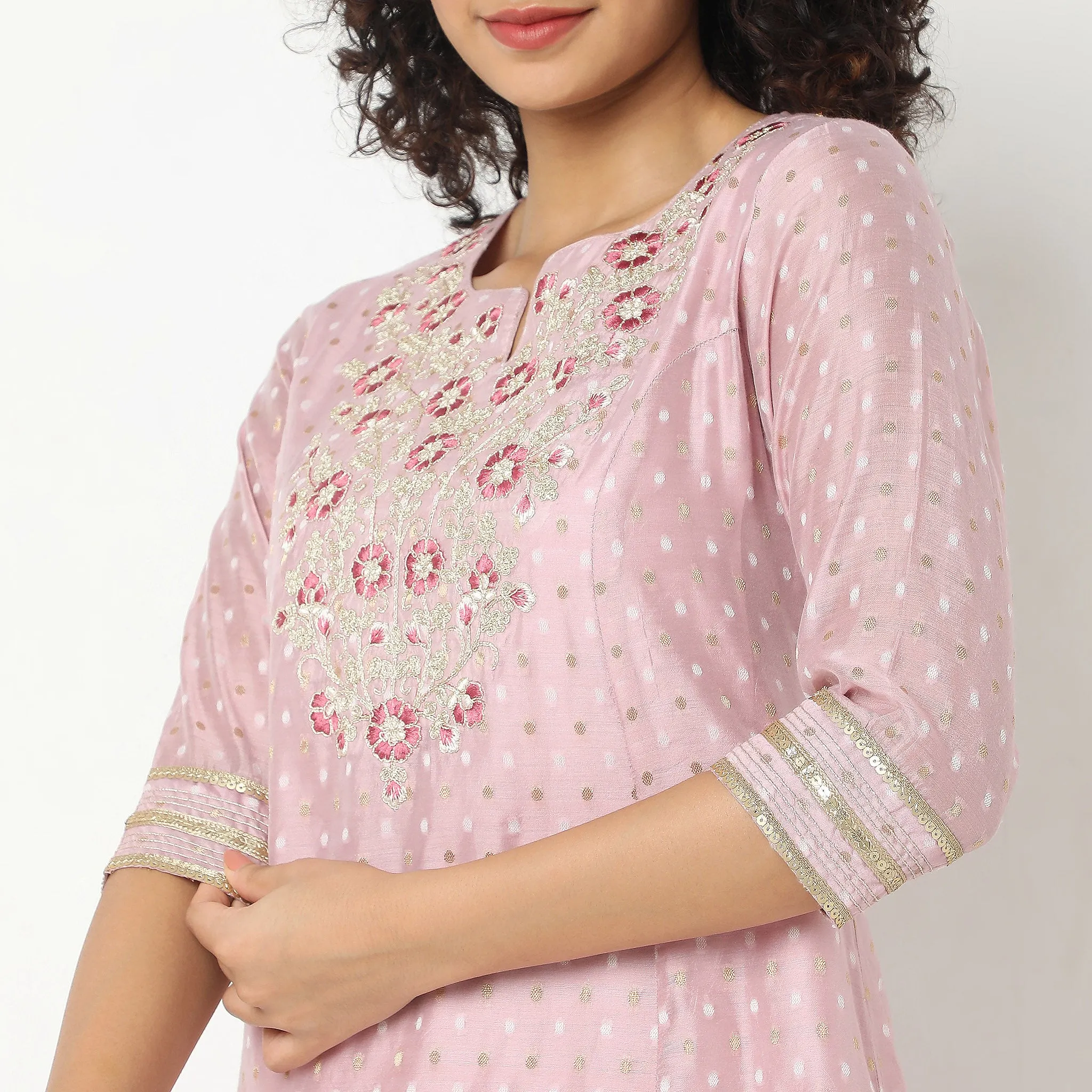 Flare Fit Embroidered Kurta with Pant & with Dupatta Set