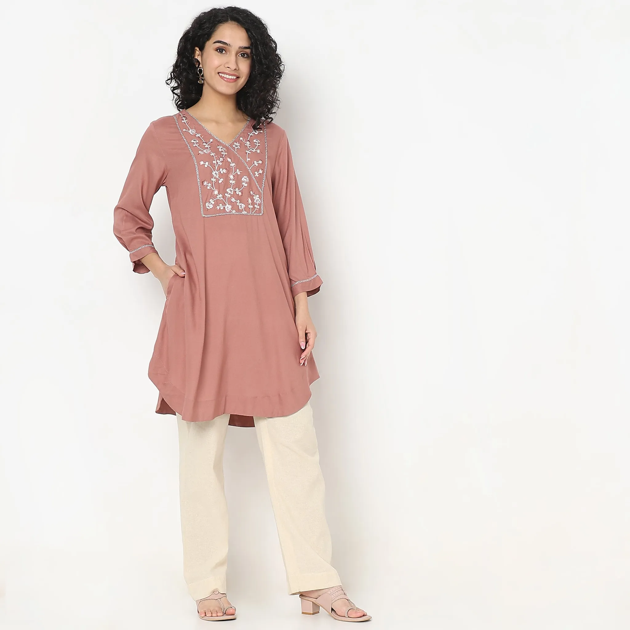 Flare Fit Embroidered Kurta