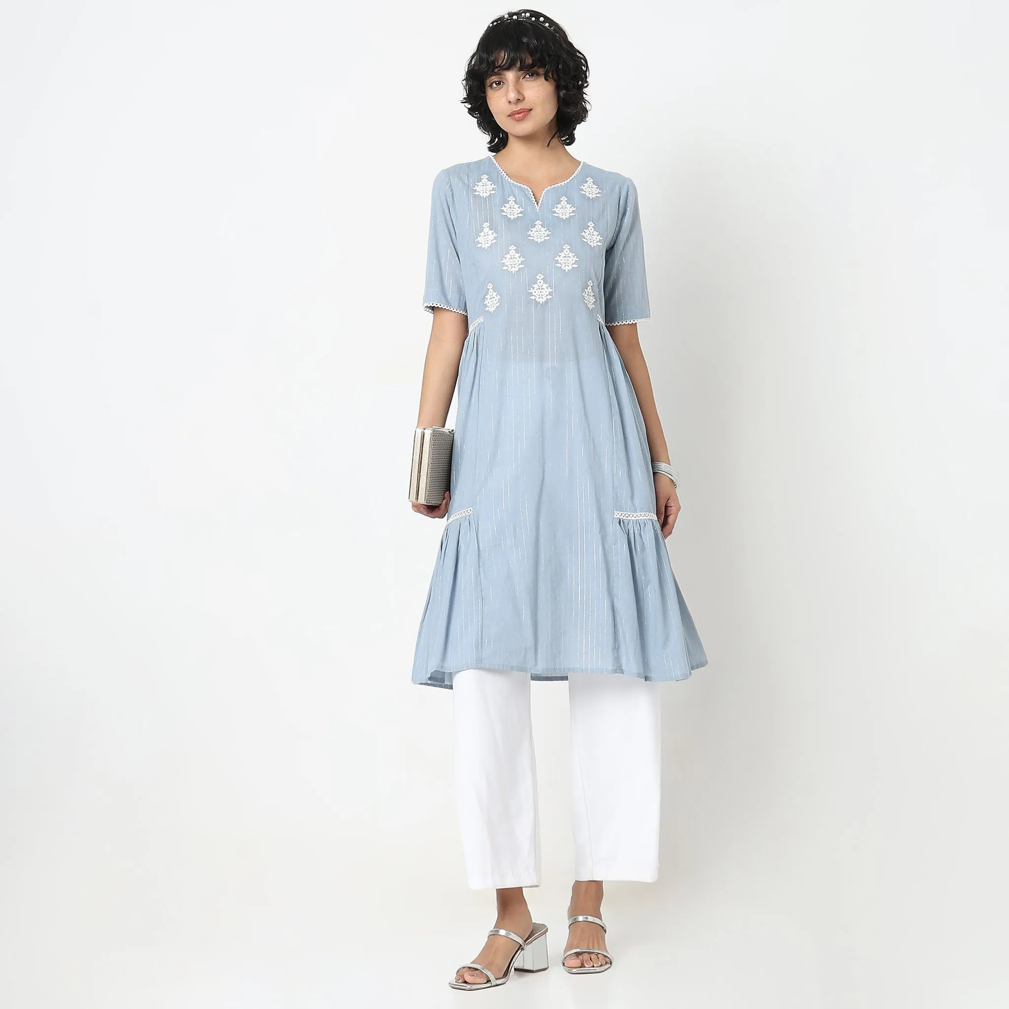 Flare Fit Embroidered Kurta