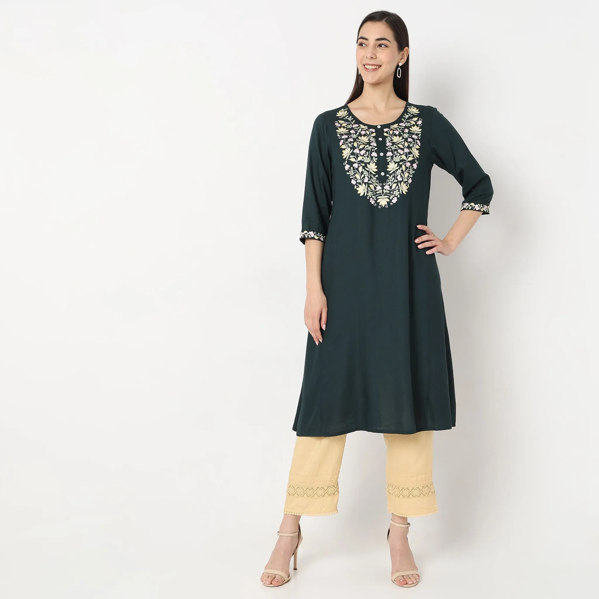 Flare Fit Embroidered Kurta