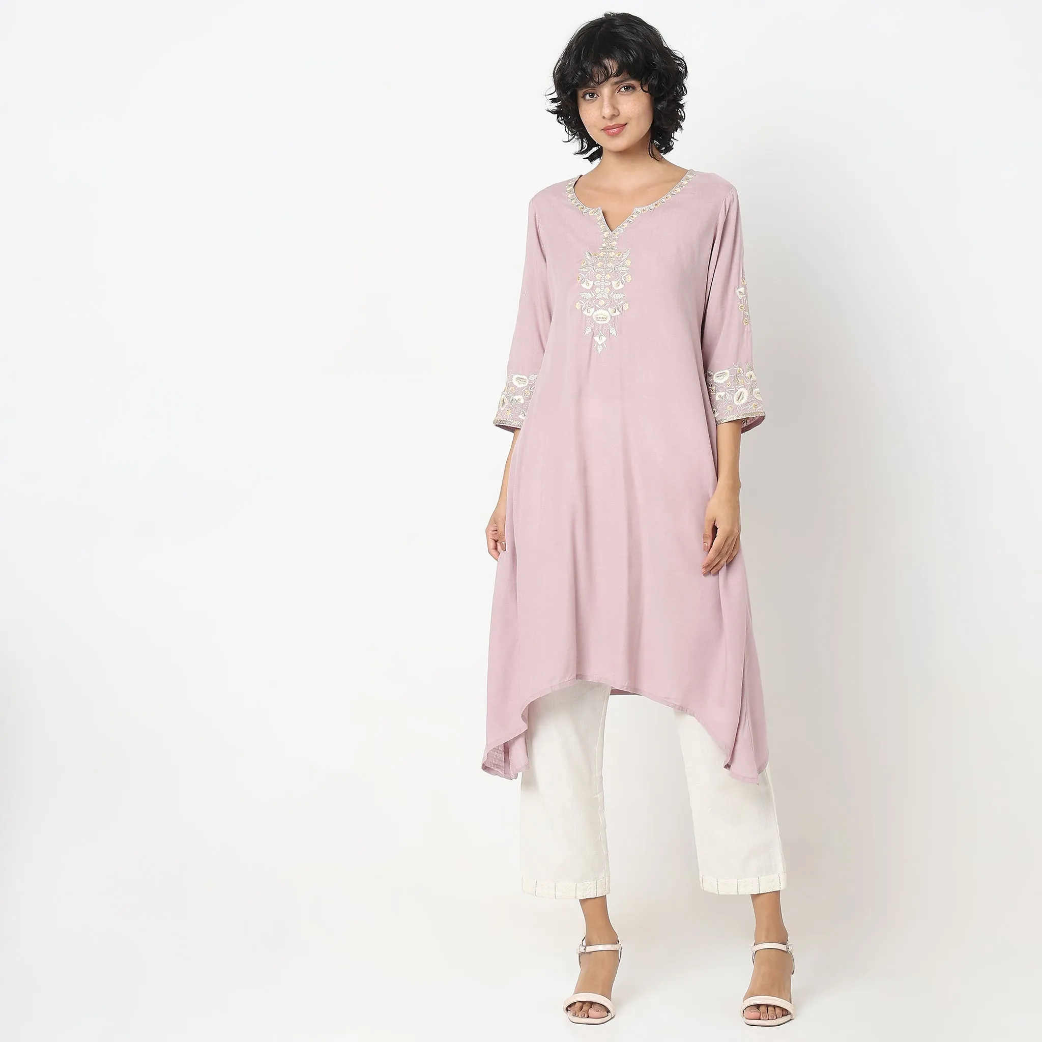 Flare Fit Embroidered Kurta