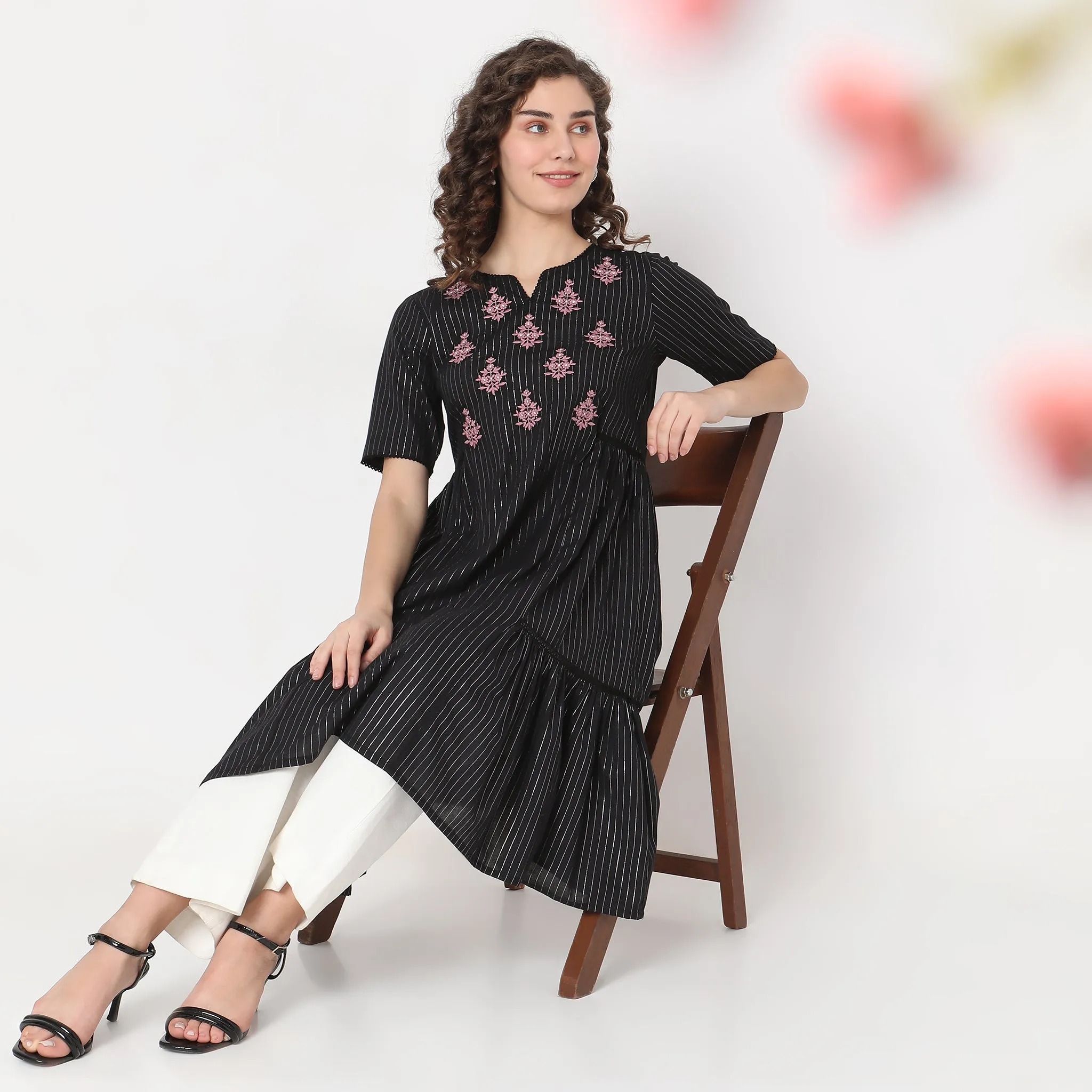 Flare Fit Embroidered Kurta