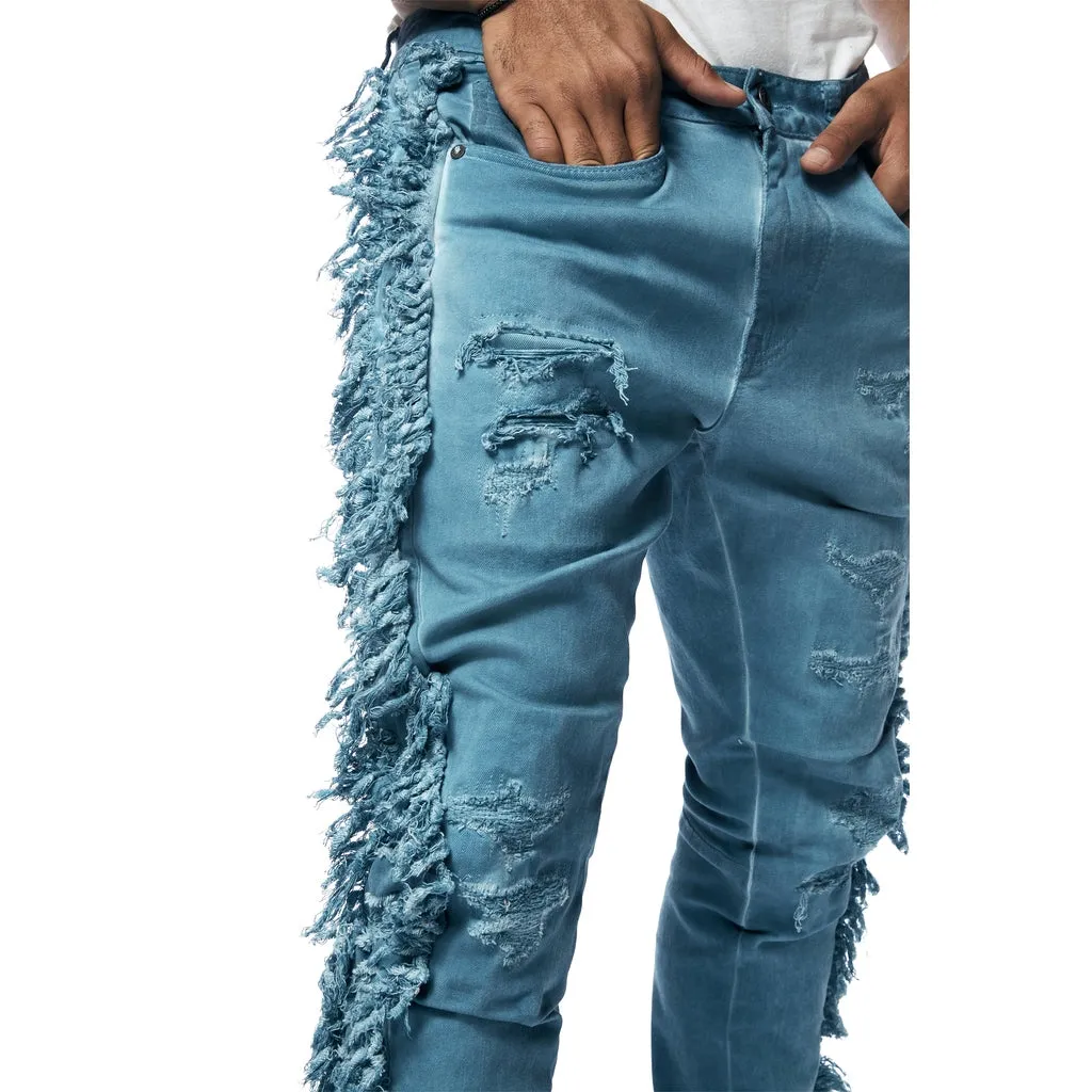 Frayed Stacked Pigment Dyed Pants - Cool Blue