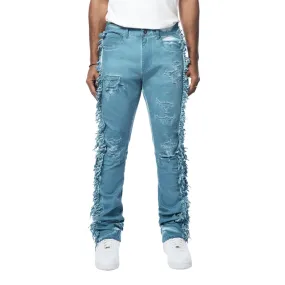 Frayed Stacked Pigment Dyed Pants - Cool Blue