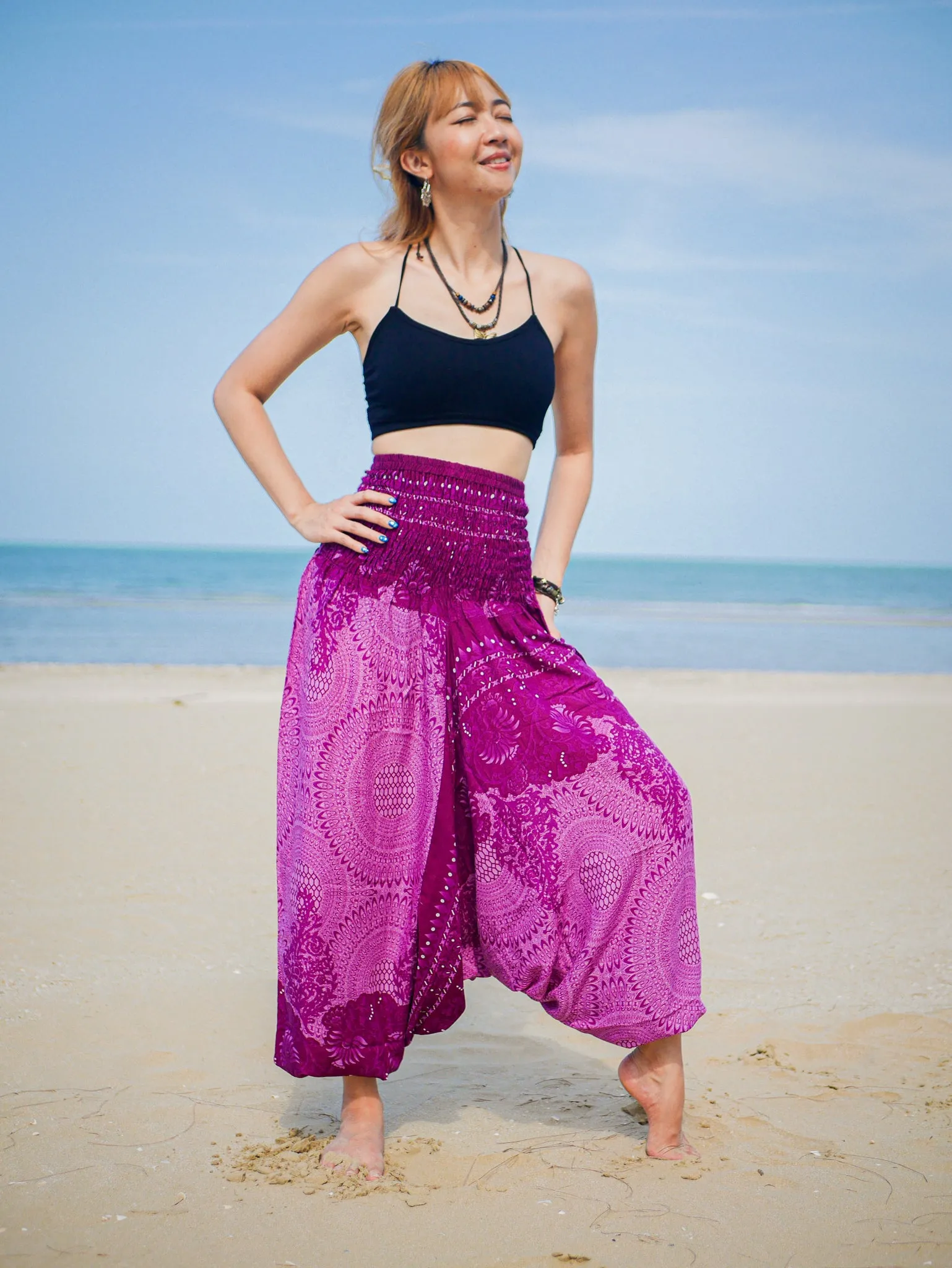 Fresh Pink Mandala Low Cut Harem Pants