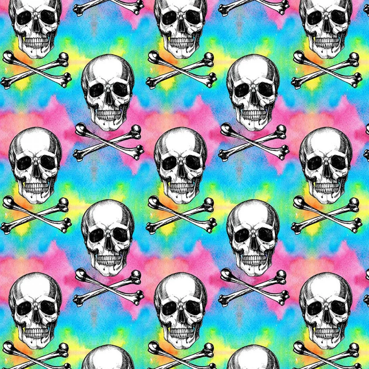 FS993 Rainbow Skulls & Crossbones Cotton Fabric Rainbow