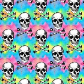 FS993 Rainbow Skulls & Crossbones Cotton Fabric Rainbow