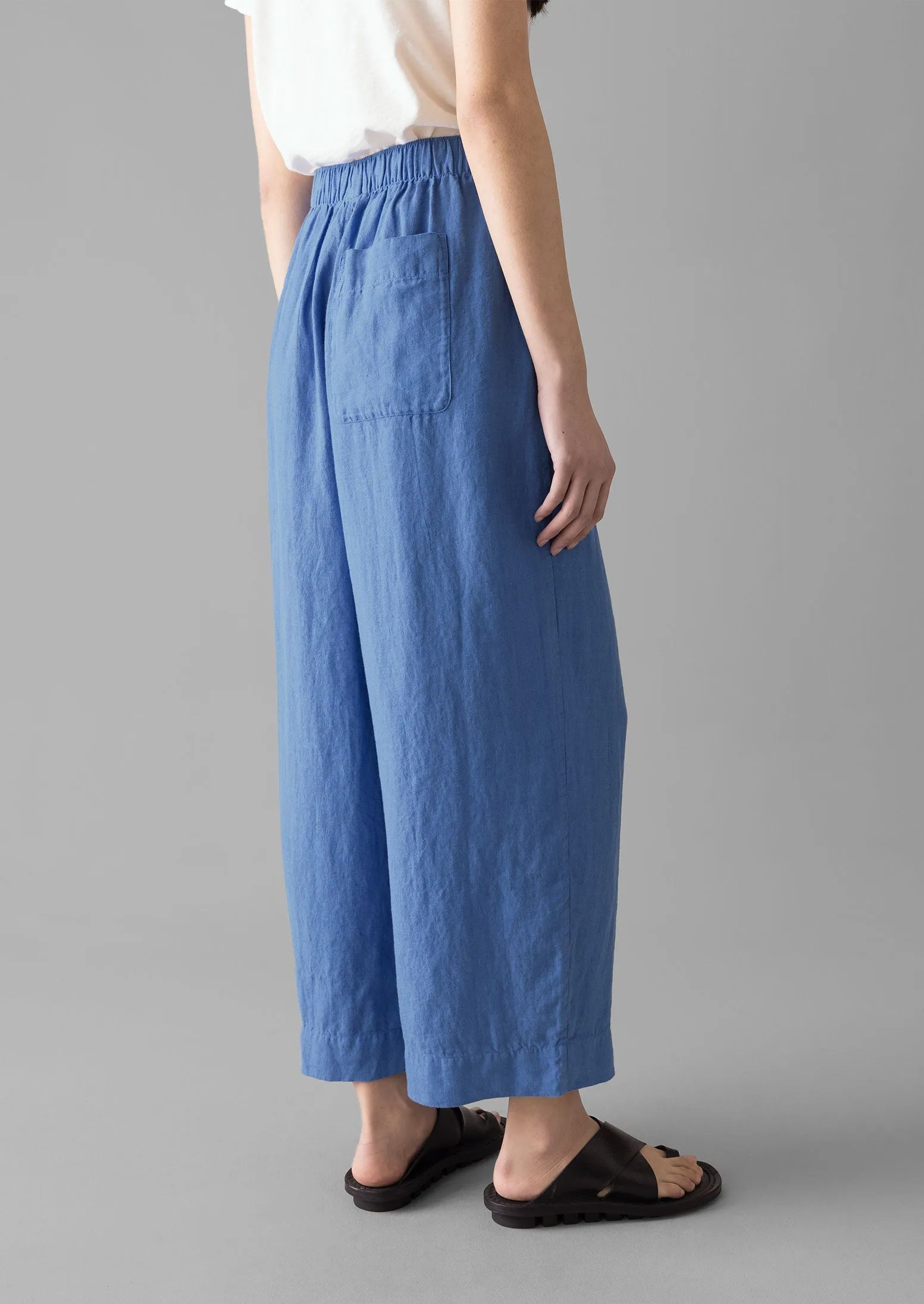 Garment Dyed Linen Barrel Leg Pants | Blue Violane