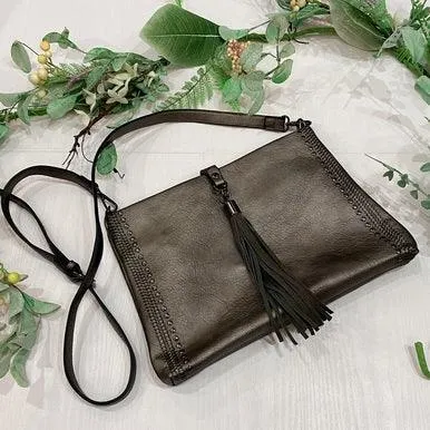 Georgina Crossbody w/ Grommet Details and Tassel - Pewter