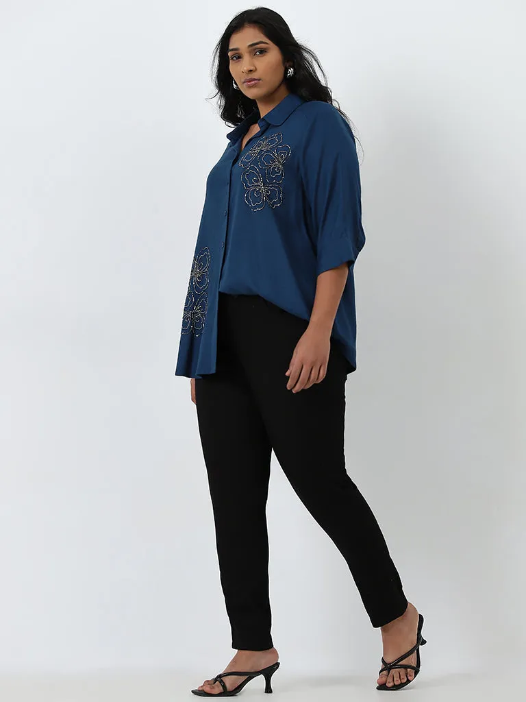 Gia Dark Teal Floral Embellished Shirt