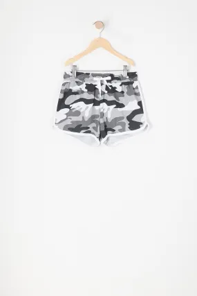 Girls Camo Drawstring Dolphin Hem Short