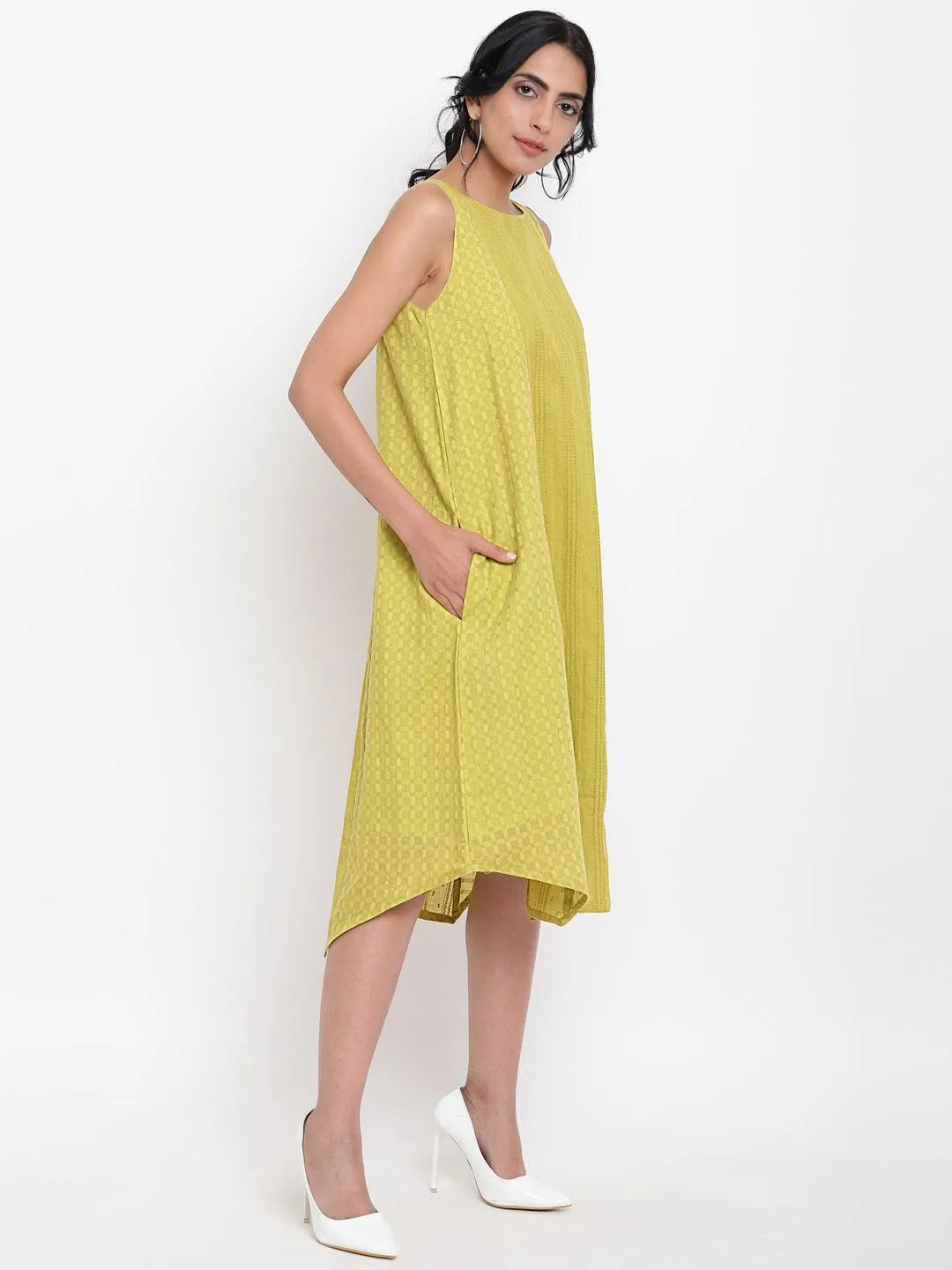 Green Cotton Panelled Dress