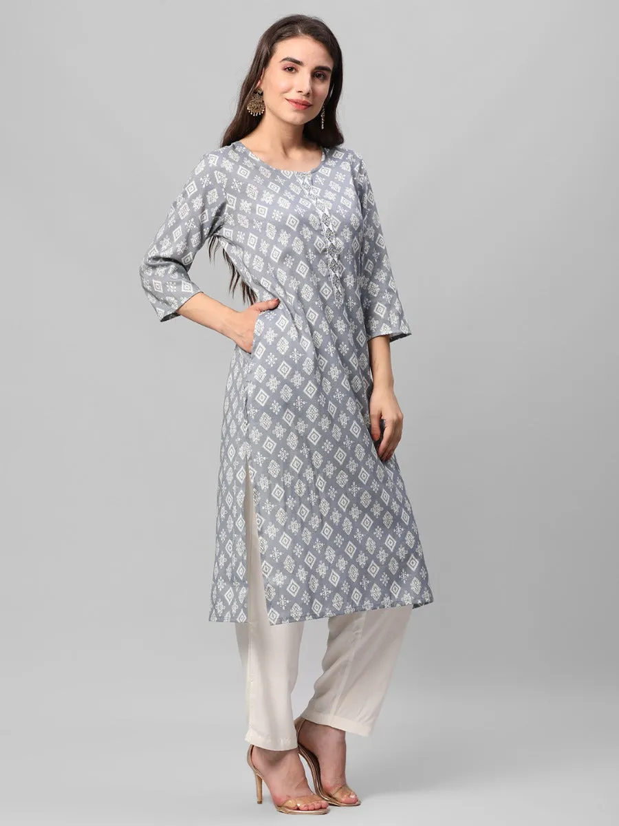 Grey Geometrical Printed Kurta