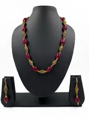 Handcrafted Red Jade Tumbled Shape Beads Necklace For Women By Gehna Shop