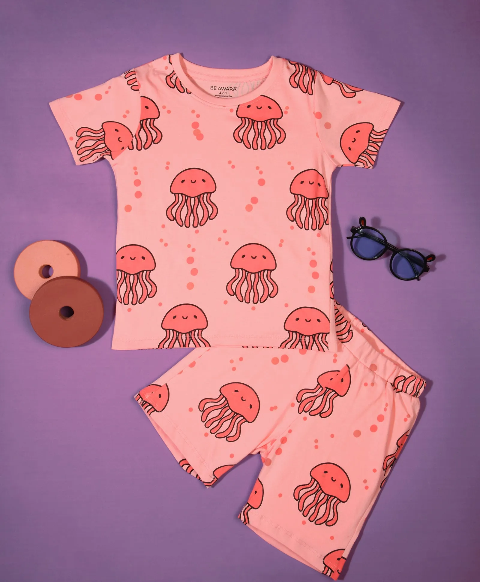 Jelly Fish Pattern Half Sleeves T-Shirt & Shorts Set