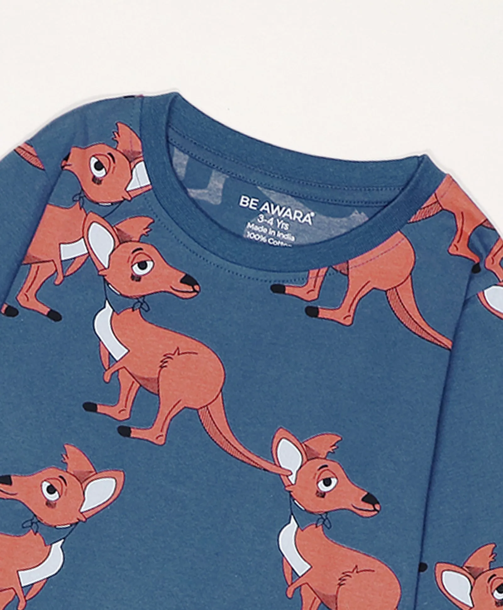 Kangaroo Pattern Full Sleeves T-Shirt & Pajama Set