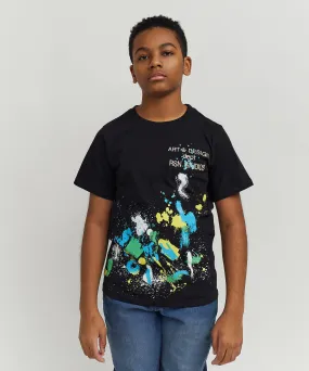 Kids Paint Splatter Box Short Sleeve Tee - Black