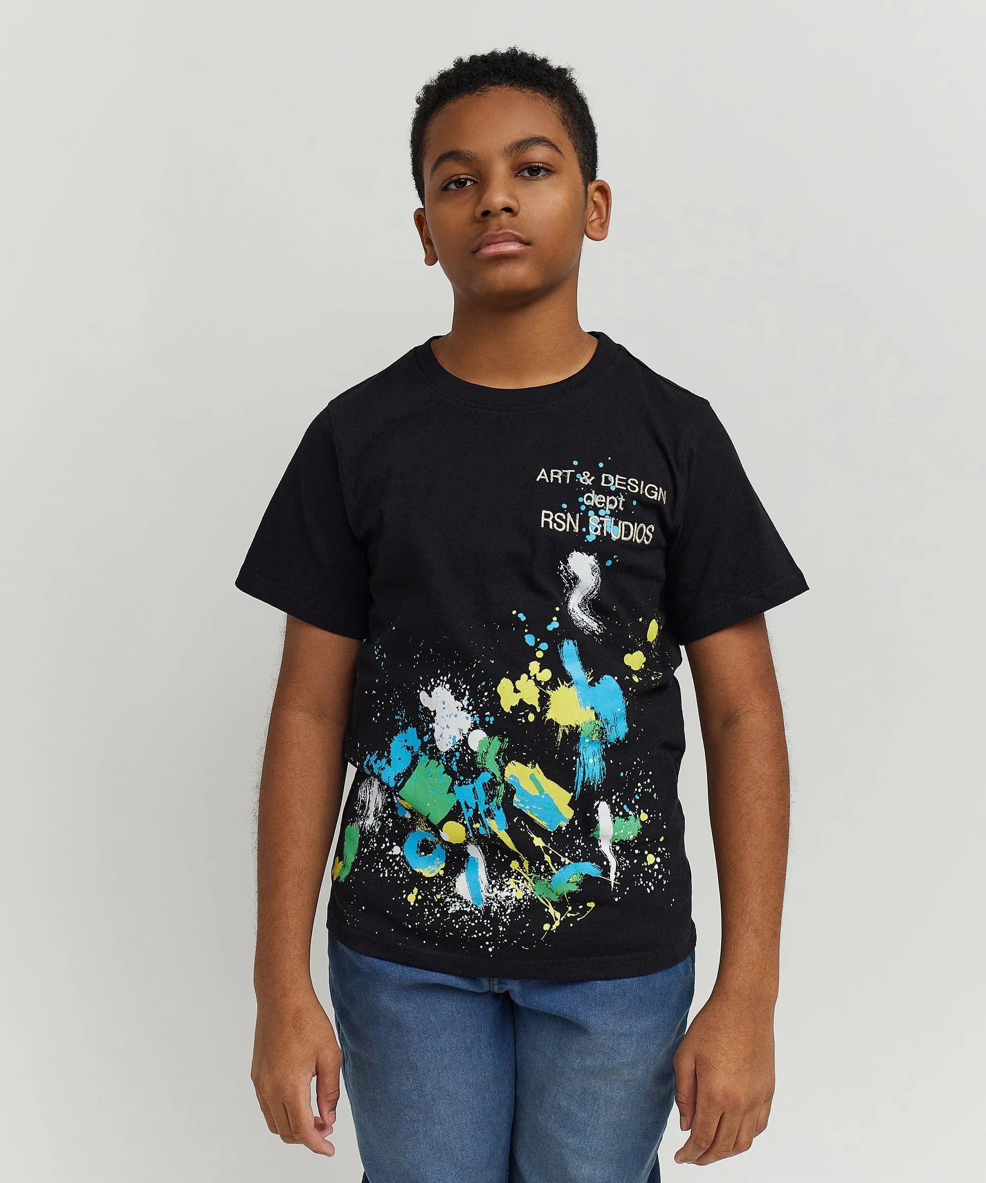 Kids Paint Splatter Box Short Sleeve Tee - Black