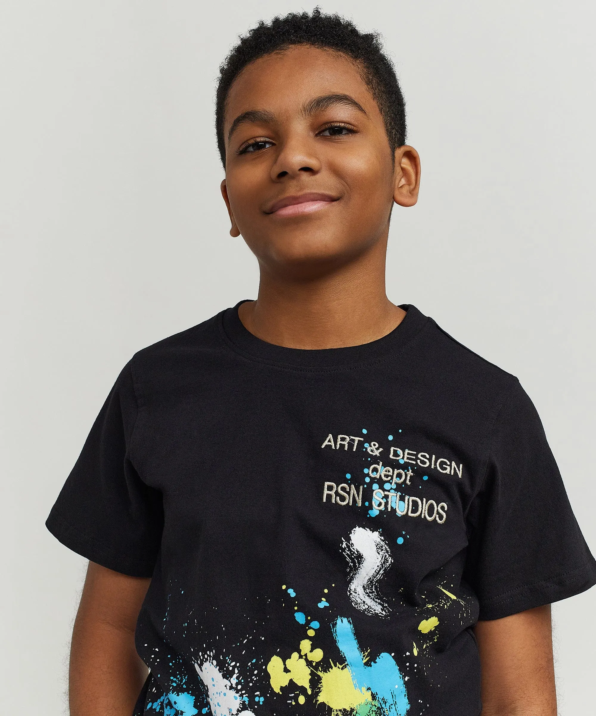 Kids Paint Splatter Box Short Sleeve Tee - Black