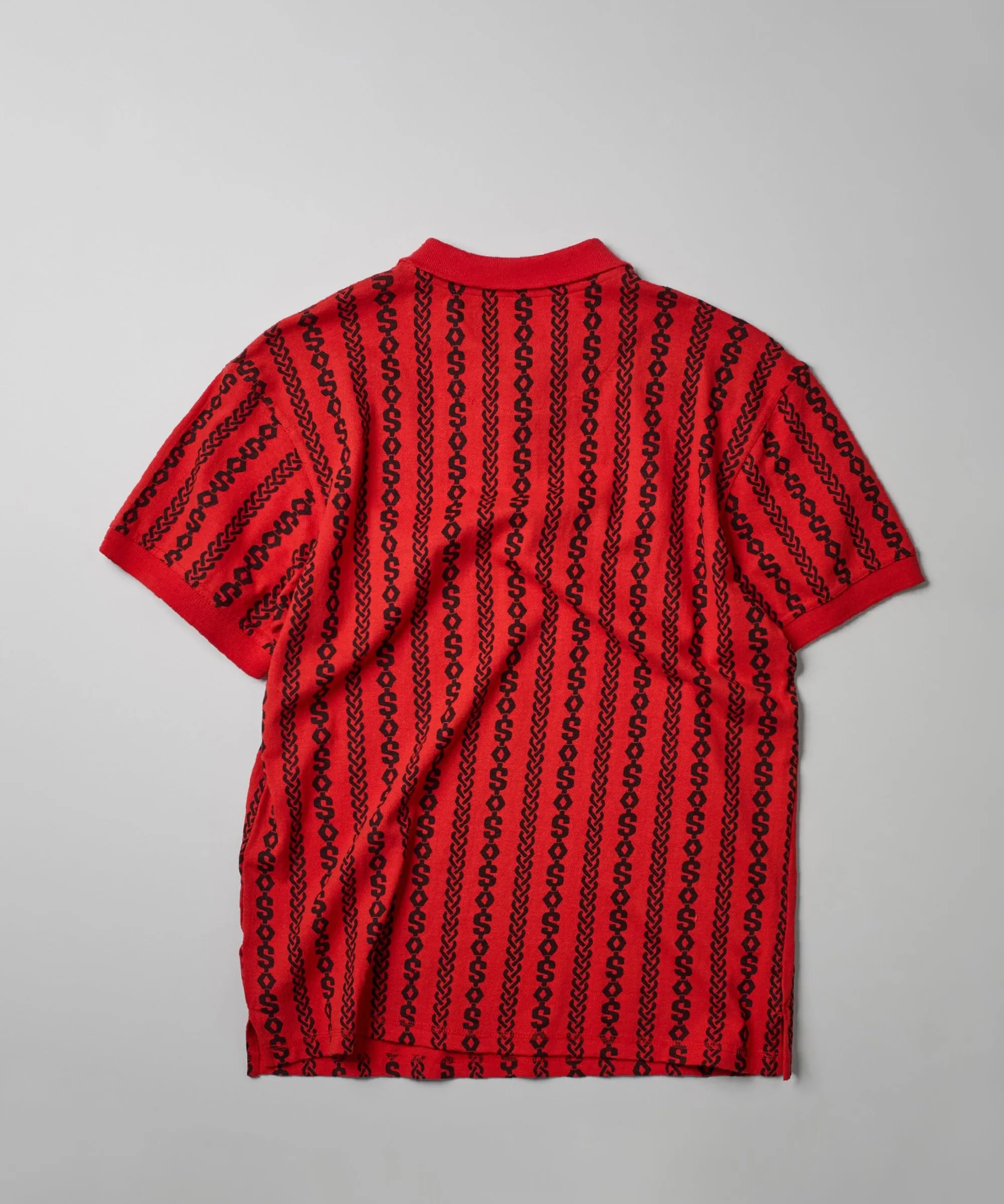 Knit Stripe Allover Print Polo - Red