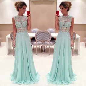 lace applique beaded prom dresses long chiffon blue elegant sleeveless cheap prom gown