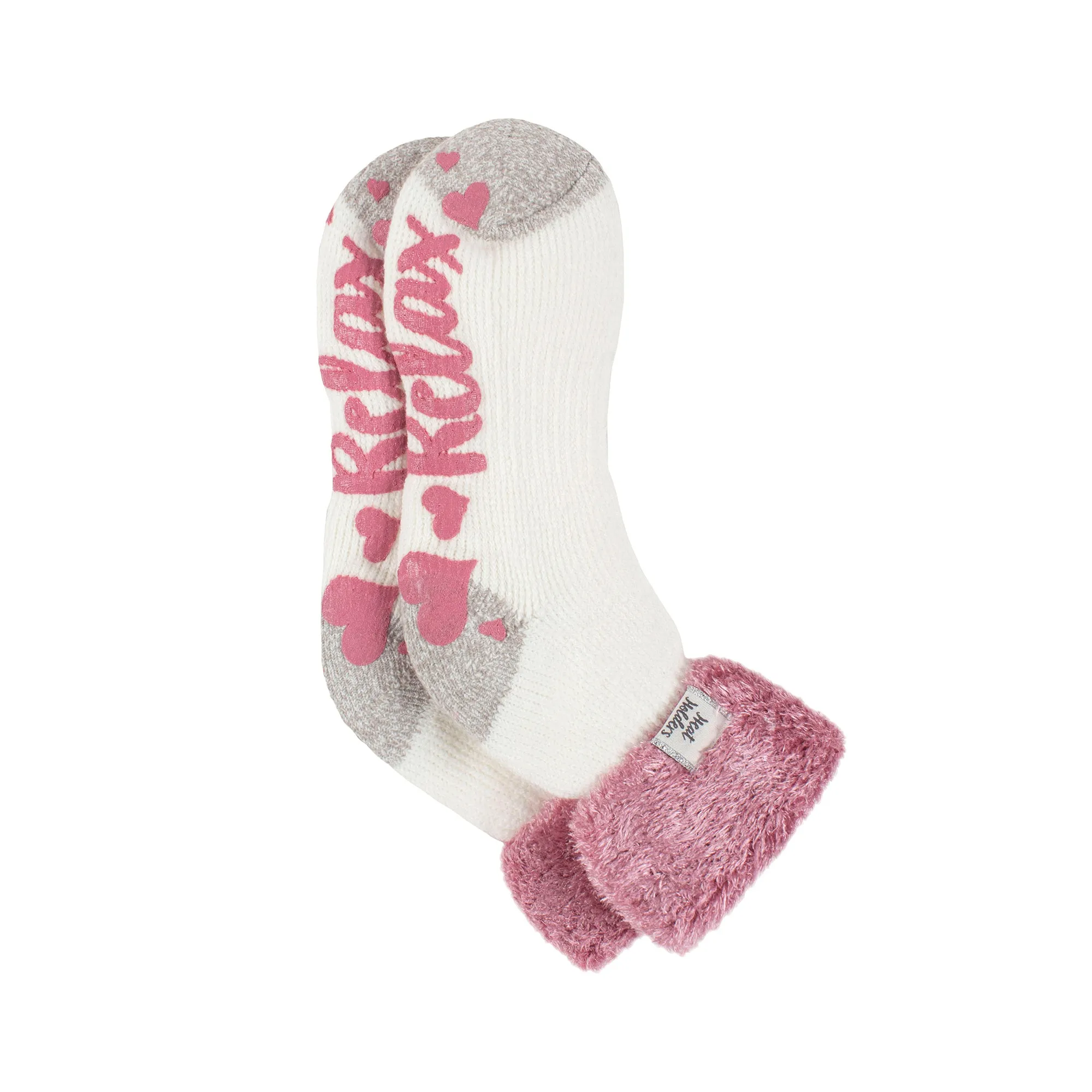 Ladies Original Lounge Socks with Turnover Feather Top - Pink & Cream