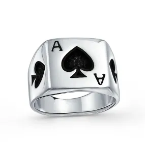 Large Good Luck Black Ace Of Spade Ring For Men .925 Sterling Silver