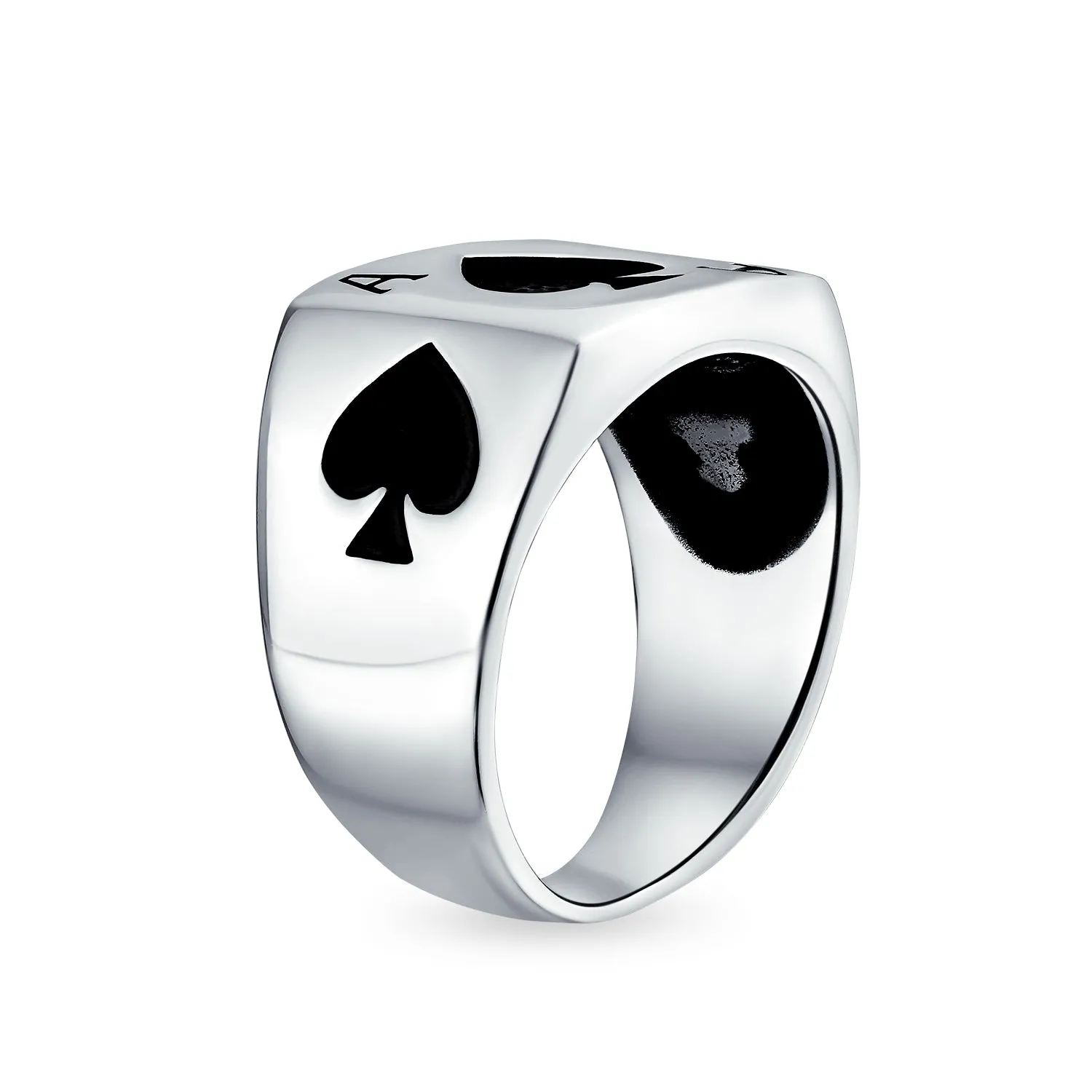 Large Good Luck Black Ace Of Spade Ring For Men .925 Sterling Silver