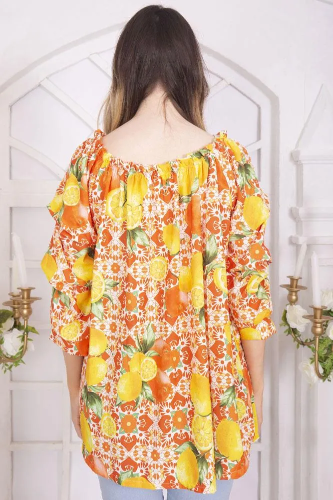 Lemon Print Tunic Top