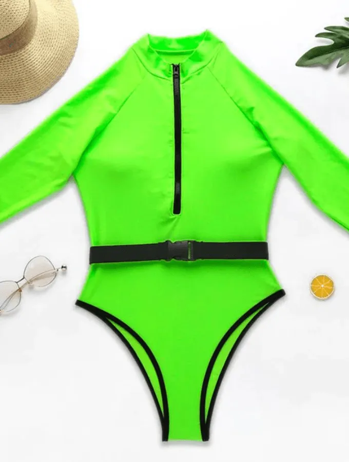 LONG SLEEVE NEON SWIMSUIT - LIME