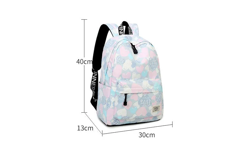 Lovely Heart Printing Nylon Backpack School Bags