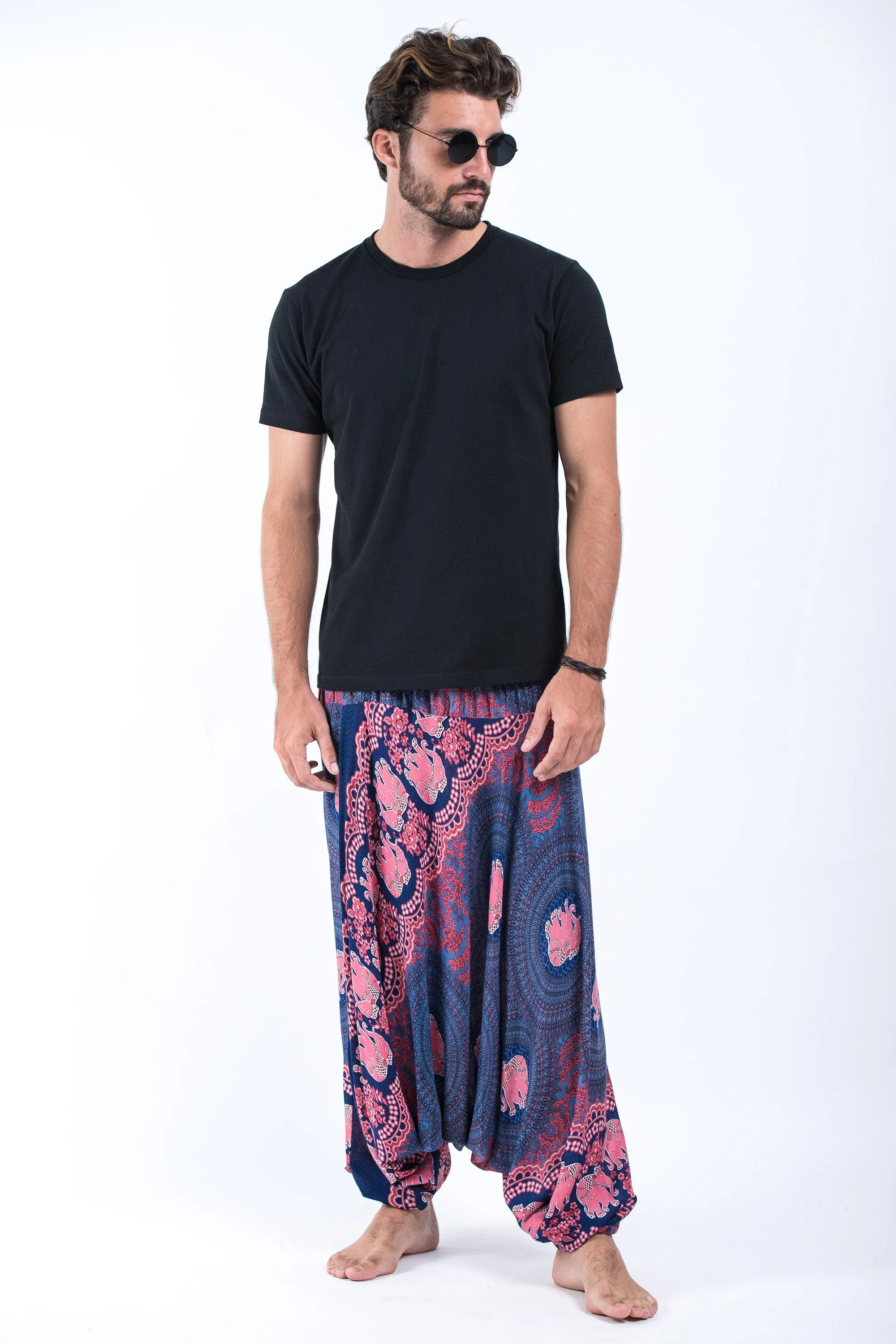 Mandala Elephant Drop Crotch Men's Elephant Pants in Blue