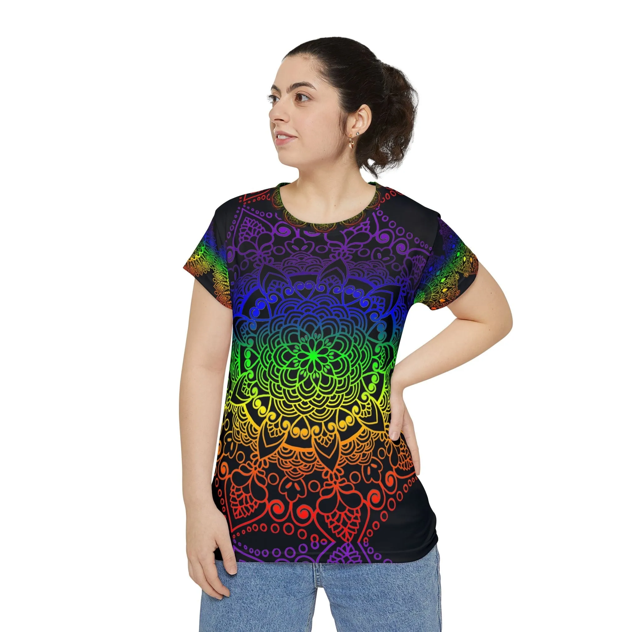 Mandala Handmade Rainbow Design Women's Short Sleeve Shirt