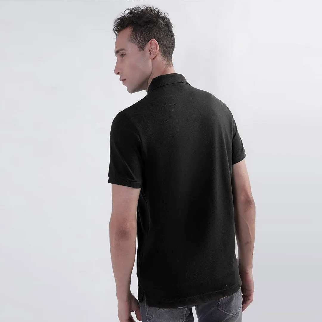 Men Basic Soft Cotton Black Pique Polo Shirt