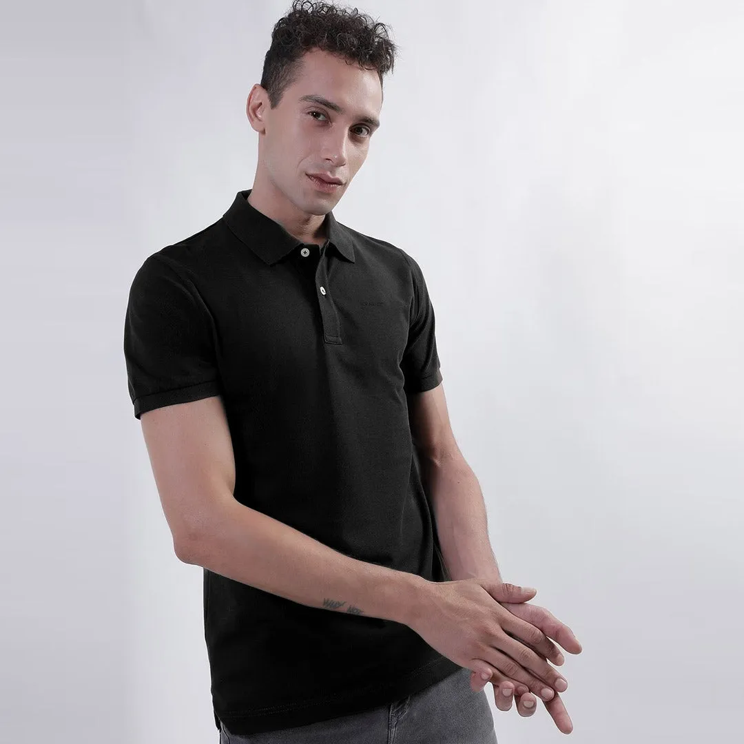 Men Basic Soft Cotton Black Pique Polo Shirt