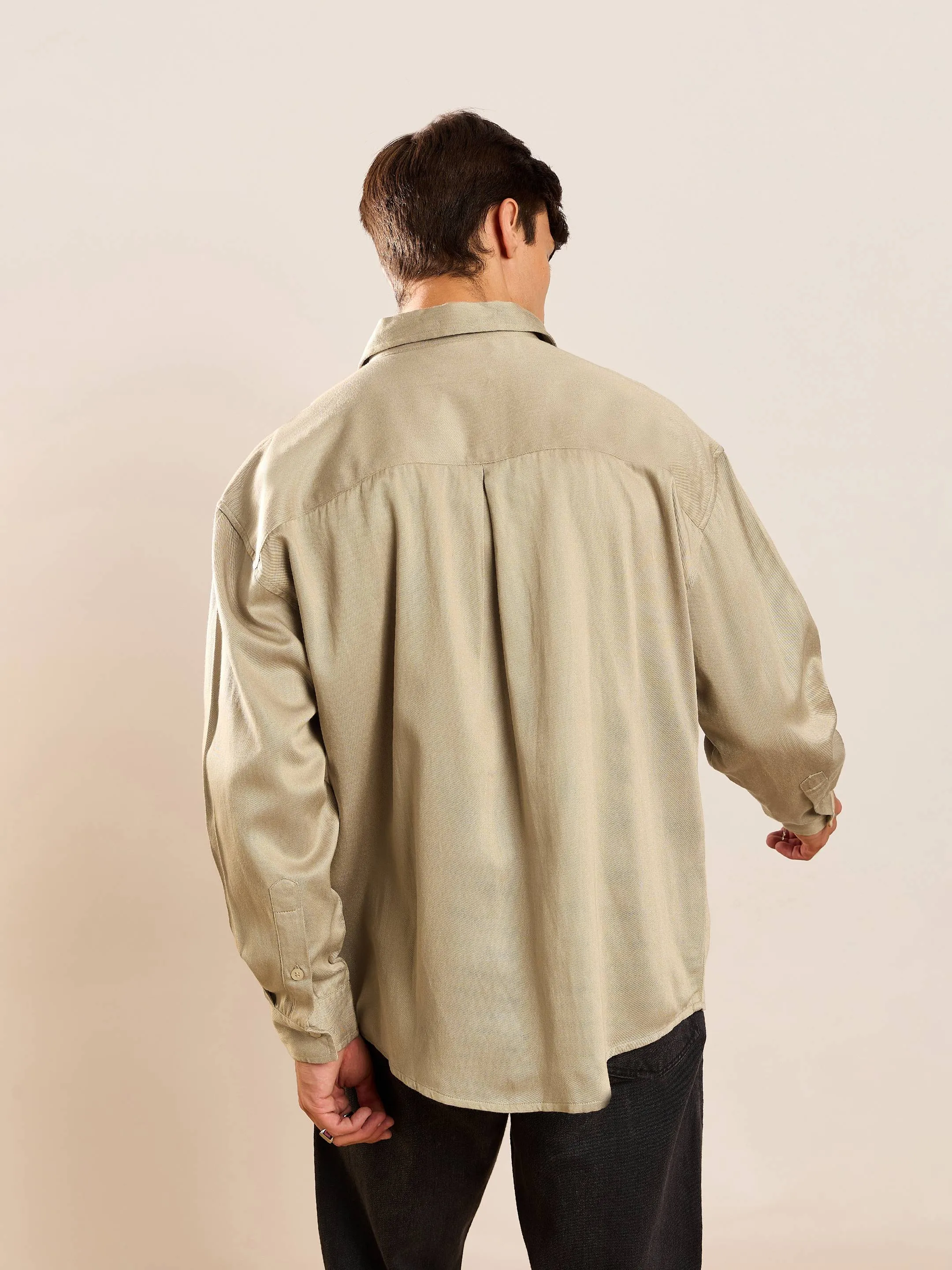 Men Beige Twill Oversize Shirt