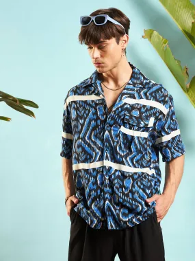 Men Blue Abstract Print Relax Fit Shirt